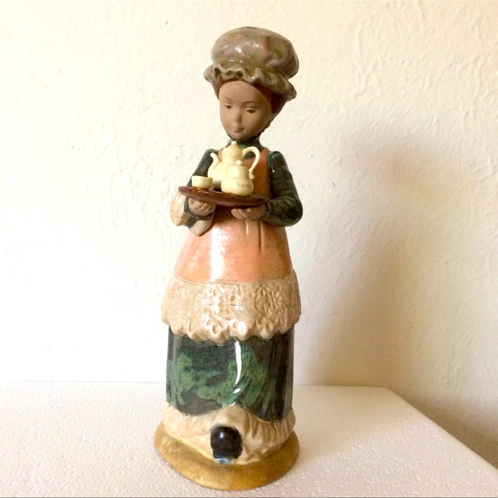 Nadal Spain 10.3/4” Handmade Figurine Lady with Tea Set Porcelain Unique VTG